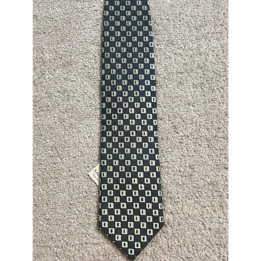 Roberto Villini Collezione Blk/Gold Square 100% Silk Men Necktie Stain Resistant